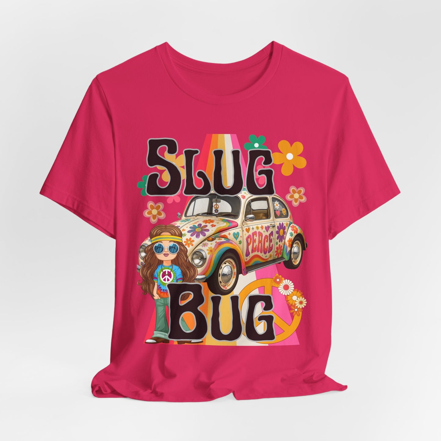SunflowerPorchCo Hippie Peace Beetle Slug Bug Tee | Retro VW Bug, Flower Power Design
