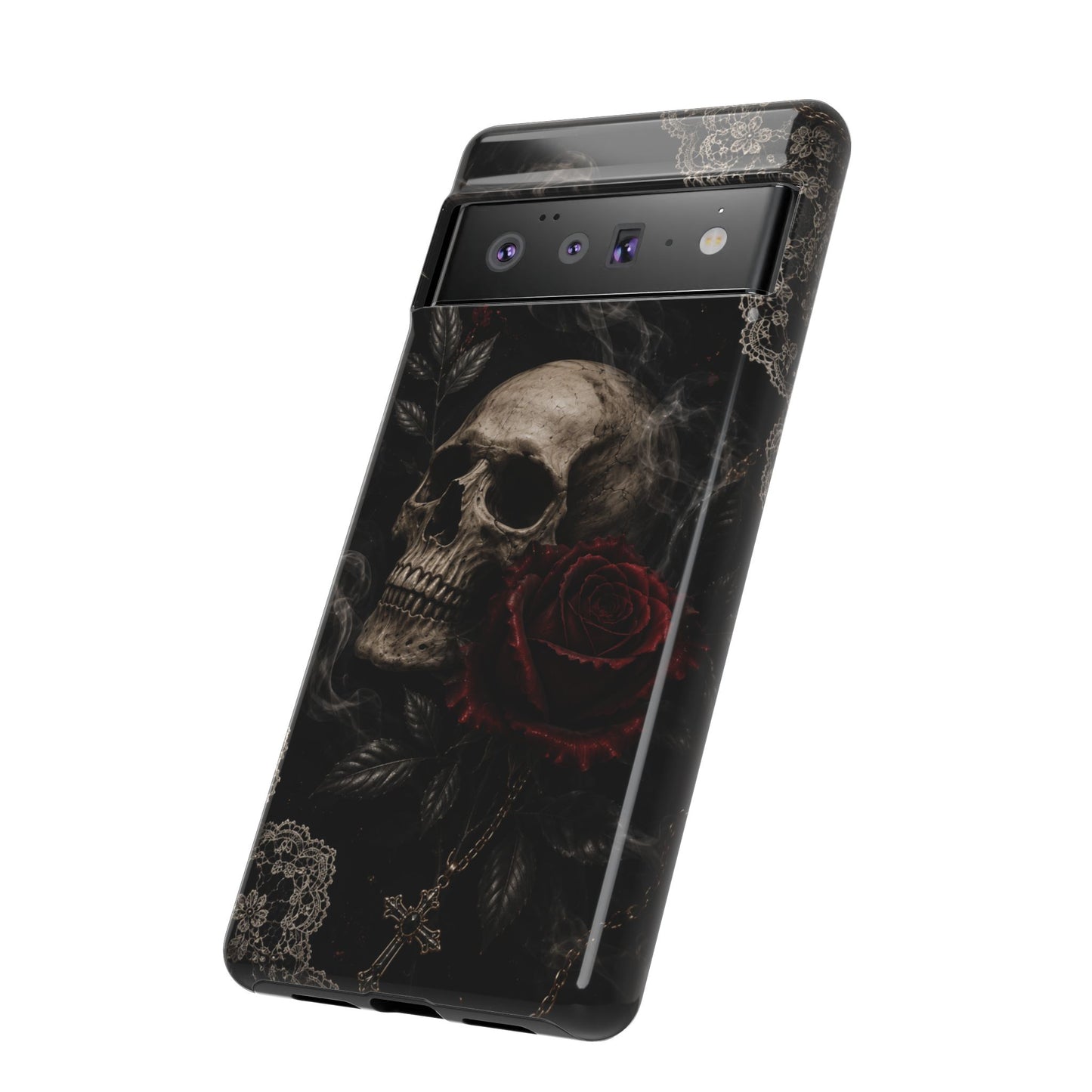 Sunflower Porch Co Skull with Red Rose phone case | Tough Cases