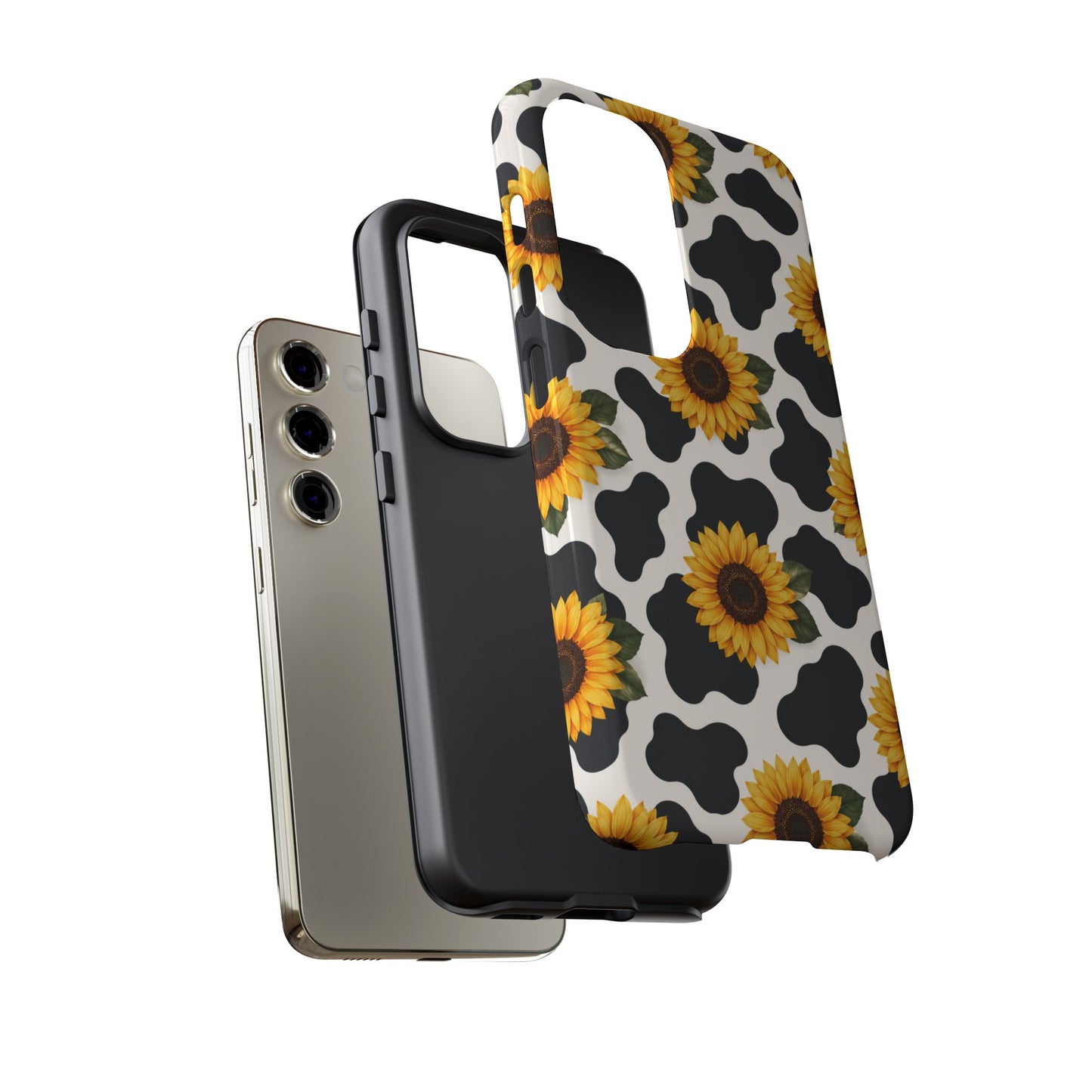 Sunflower Cow Print Tough Case | Phone Case, Floral Farm Animal Pattern
