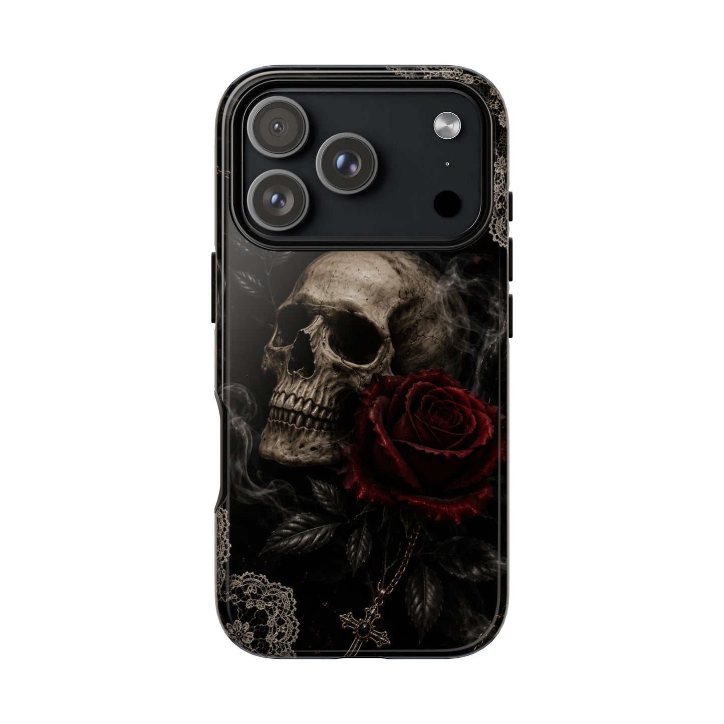Sunflower Porch Co Skull with Red Rose phone case | Tough Cases