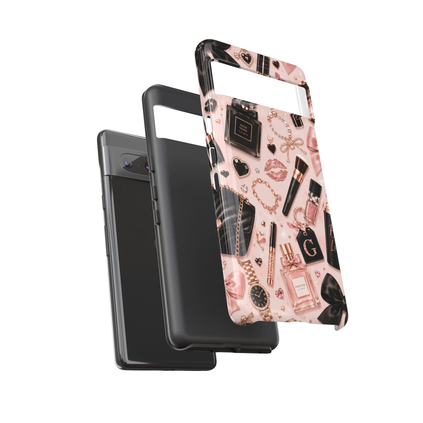 Sunflower Porch Co Glam Makeup Pattern Phone Case | Rose Gold Cosmetics, Perfume, Lipstick