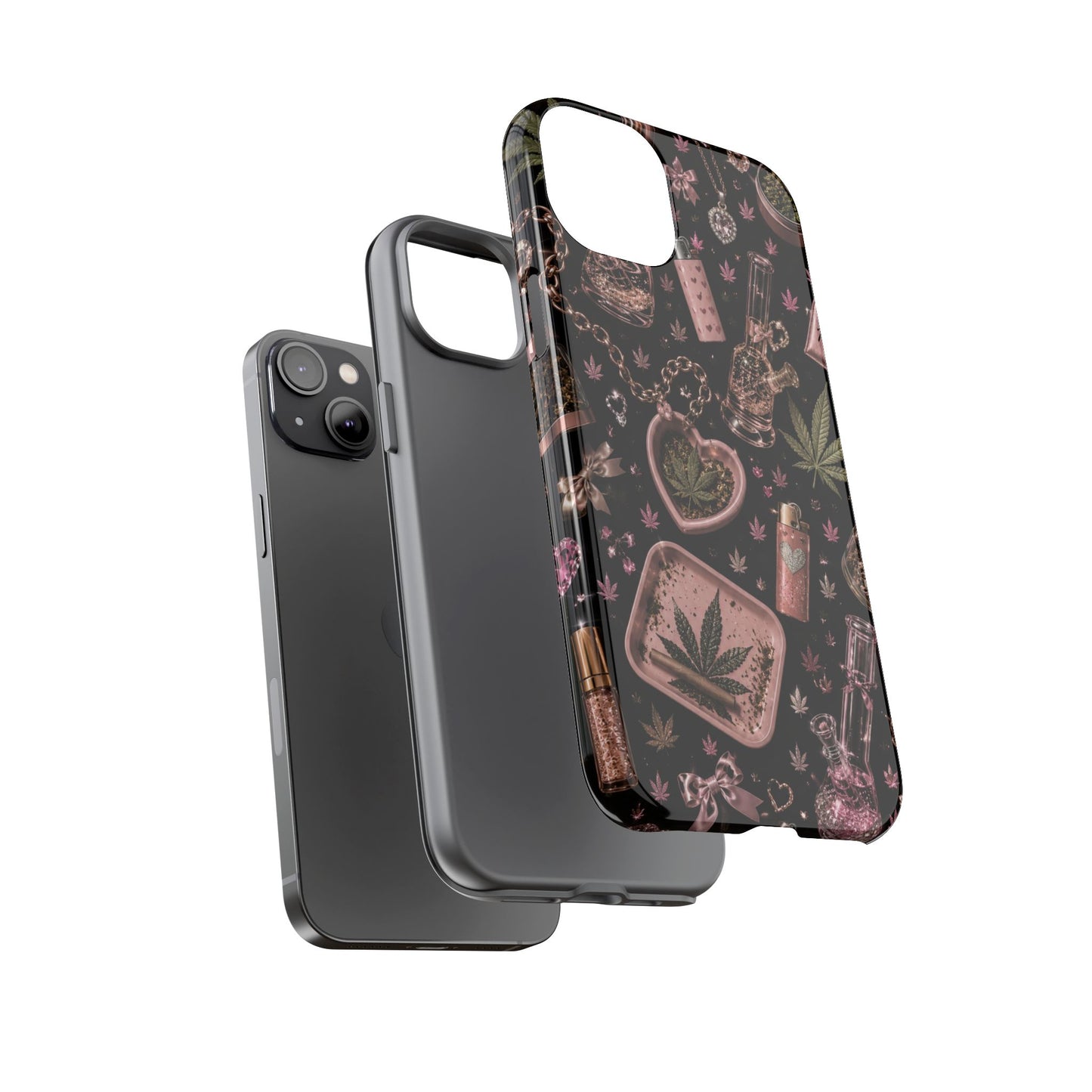 Sunflower Porch Co Pink Cannabis Pattern Tough Case | Weed Leaf Phone Case, Grinder & Lighter Design
