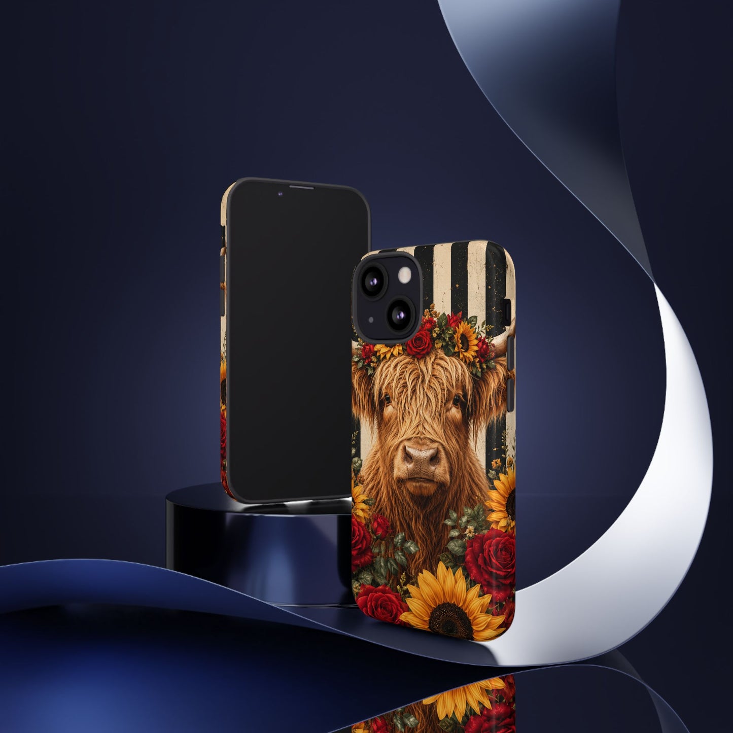 Sunflower Porch Co Highland Cow Floral Crown phone case | Tough Cases
