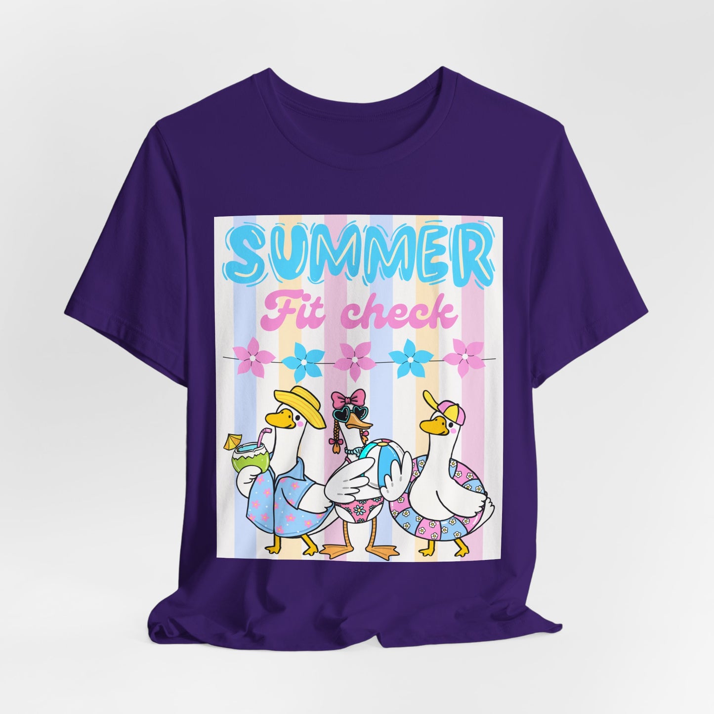 SunflowerPorchCo Summer Fit Check Tee | Cartoon Ducks in Sunglasses, Pastel Beach Vibes